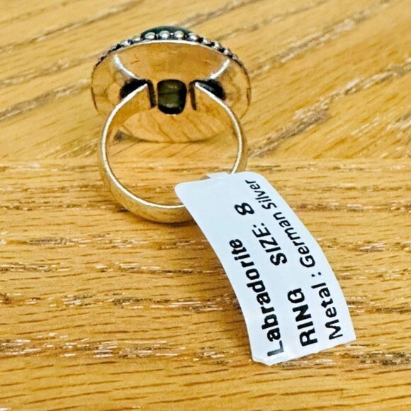 Real Labradorite Natural Gemstone Ring 1 Inch Ornate Setting Ring Size 8 - Picture 3 of 8